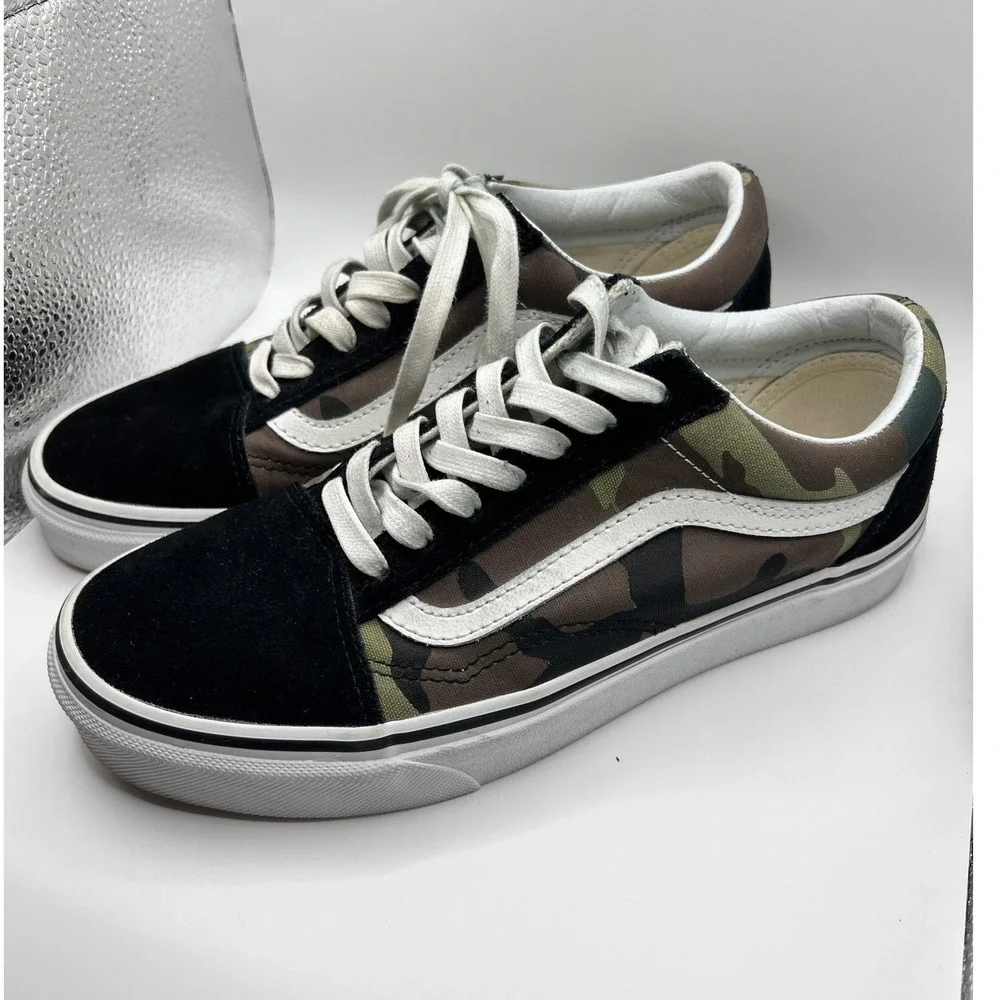 Vans Old Skool Size Men 6 Women 7.5 Camo Black Excellent Skate Shoes